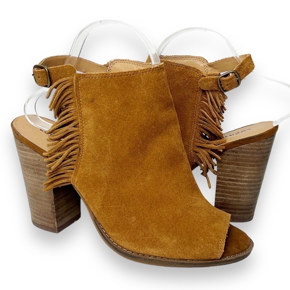 Lucky Brand Lantau Fringe Open Toe Booties 8 suede leather peep‎ toe ankle boots